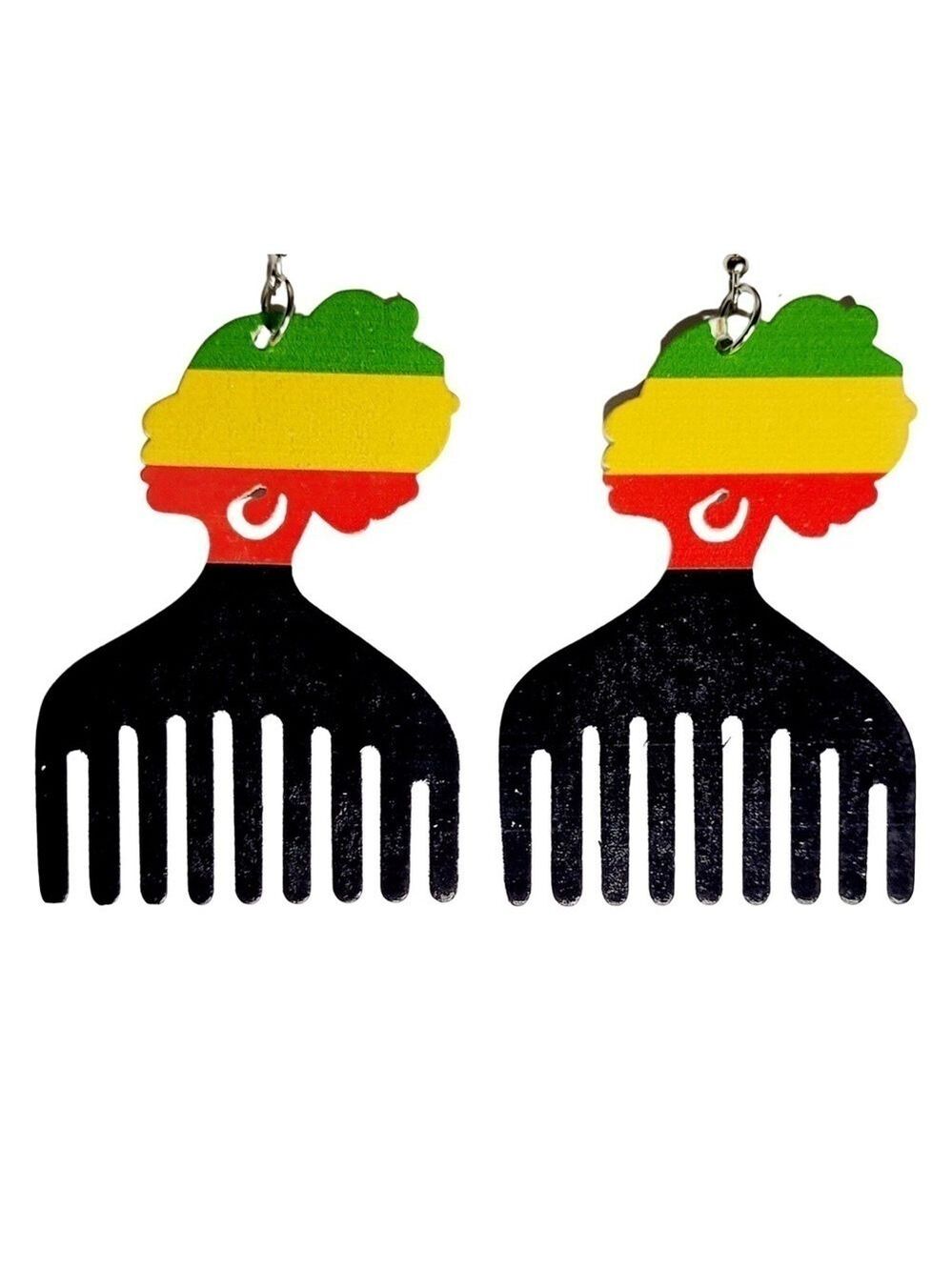 Rasta Color African Wood Hair Pick Earrings